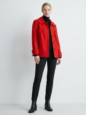 Style & Co. Red Button-Front Pea Coat